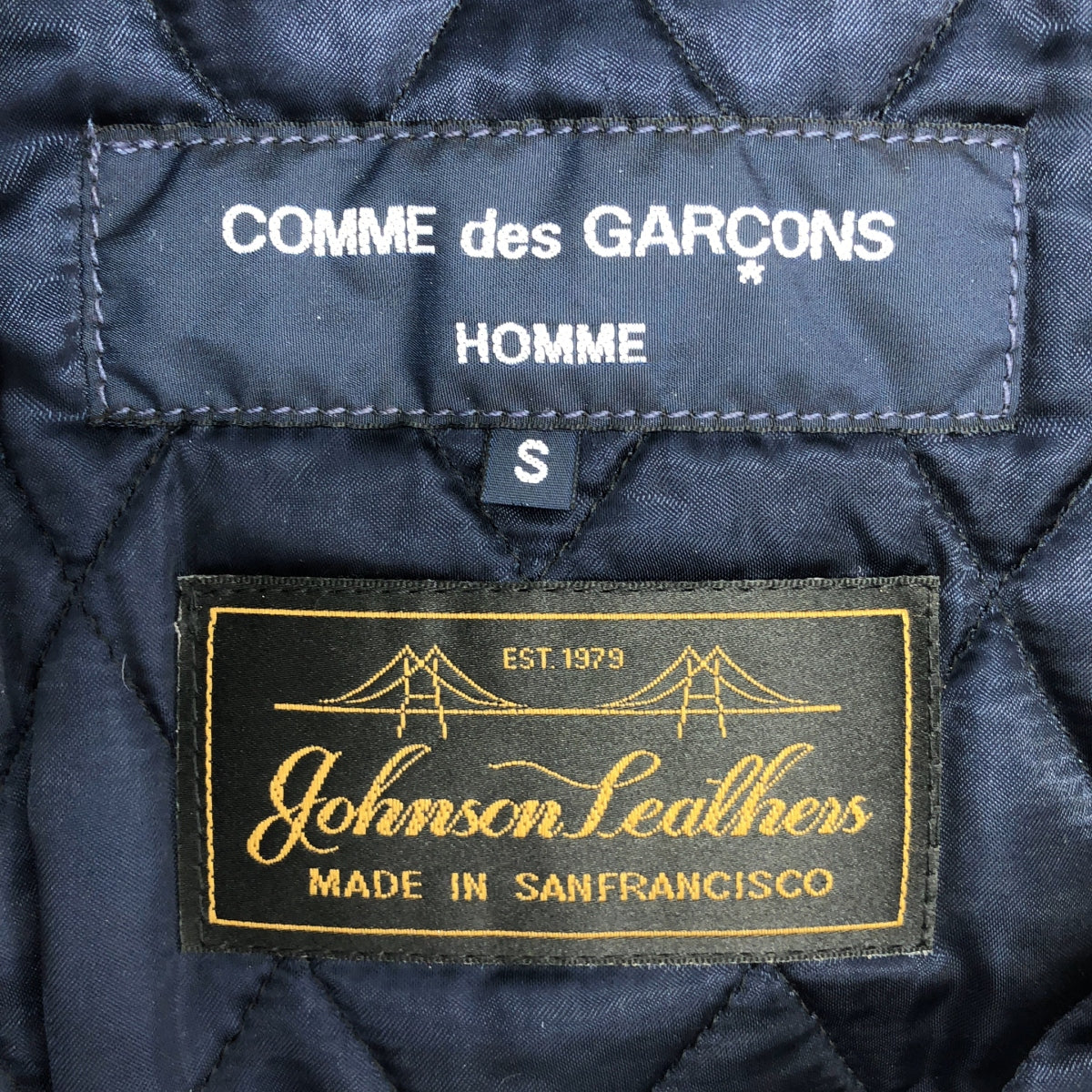 COMME des GARCONS HOMME / コムデギャルソンオム | 2012AW | Johnson Leathers レザー切替 スタジャン ジャケット | S | ネイビー | メンズ