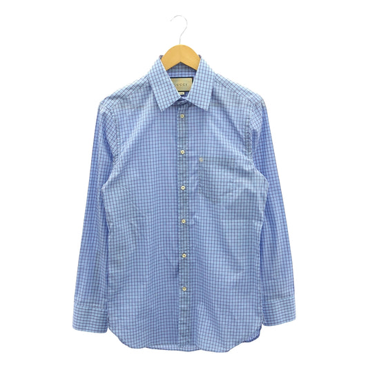 GUCCI | 2021AW | GG Embroidered Mini Check Shirt | 39/15.5 | Blue | Men's