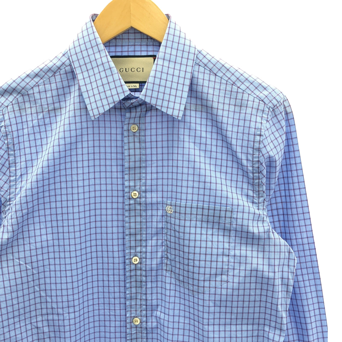 GUCCI | 2021AW | GG Embroidered Mini Check Shirt | 39/15.5 | Blue | Men's