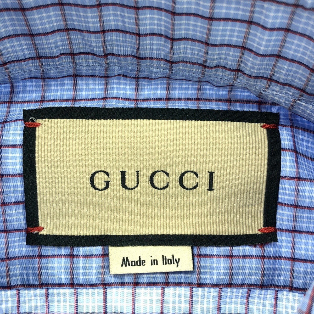 GUCCI | 2021AW | GG Embroidered Mini Check Shirt | 39/15.5 | Blue | Men's