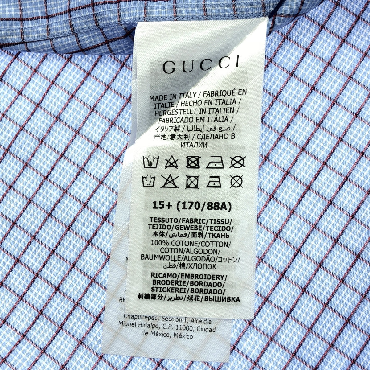 GUCCI | 2021AW | GG Embroidered Mini Check Shirt | 39/15.5 | Blue | Men's