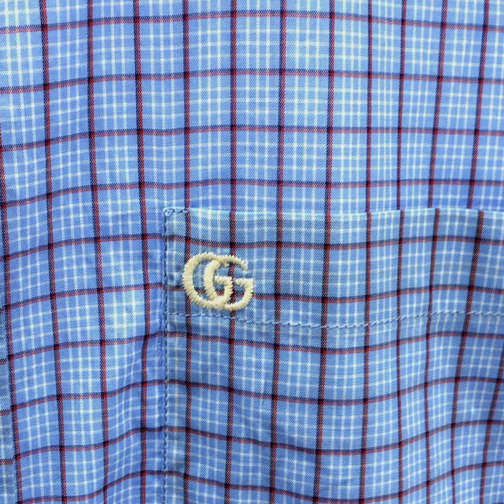 GUCCI / グッチ | 2021AW | GG刺しゅう ミニチェック シャツ | 39/15.5 | ブルー | メンズ