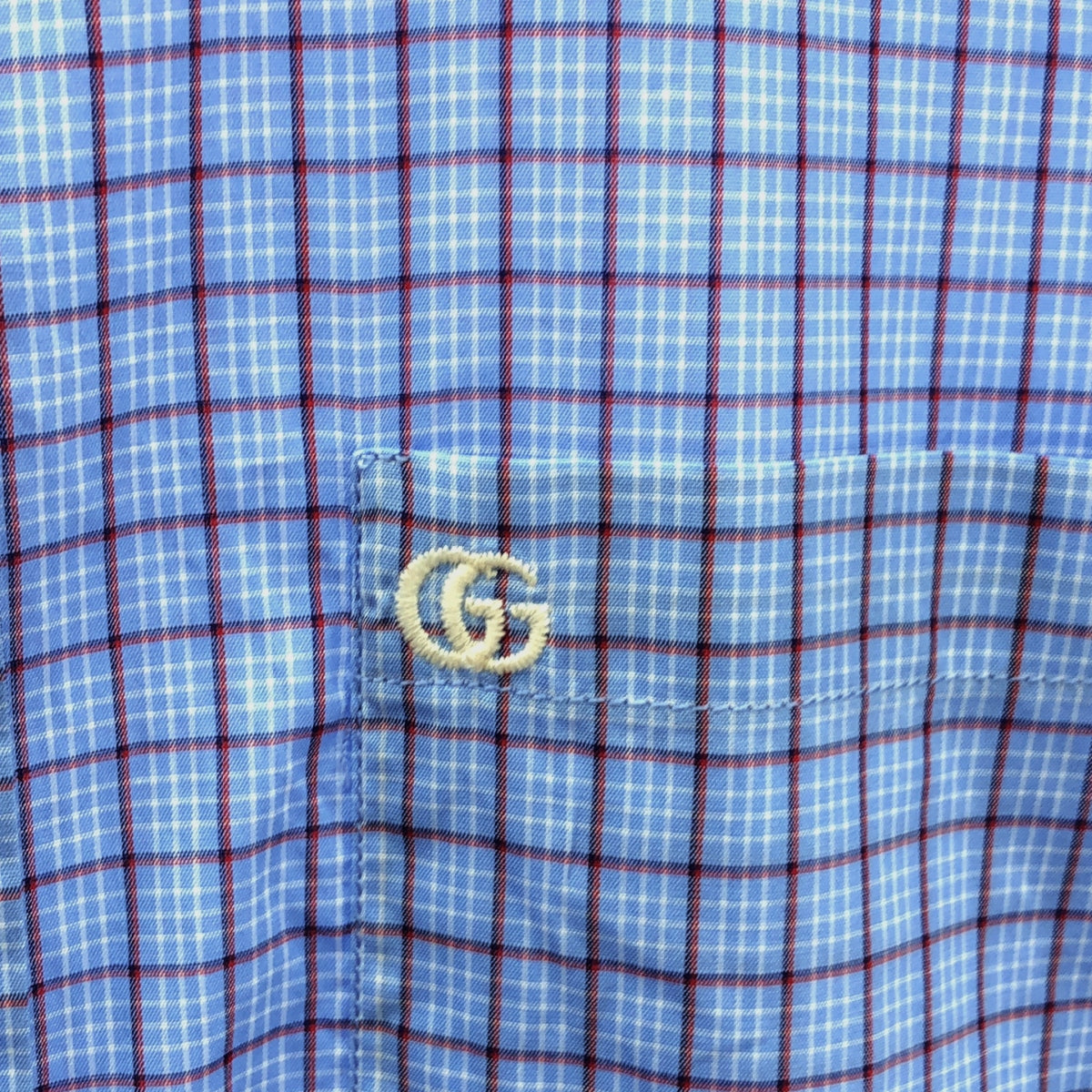 GUCCI | 2021AW | GG Embroidered Mini Check Shirt | 39/15.5 | Blue | Men's