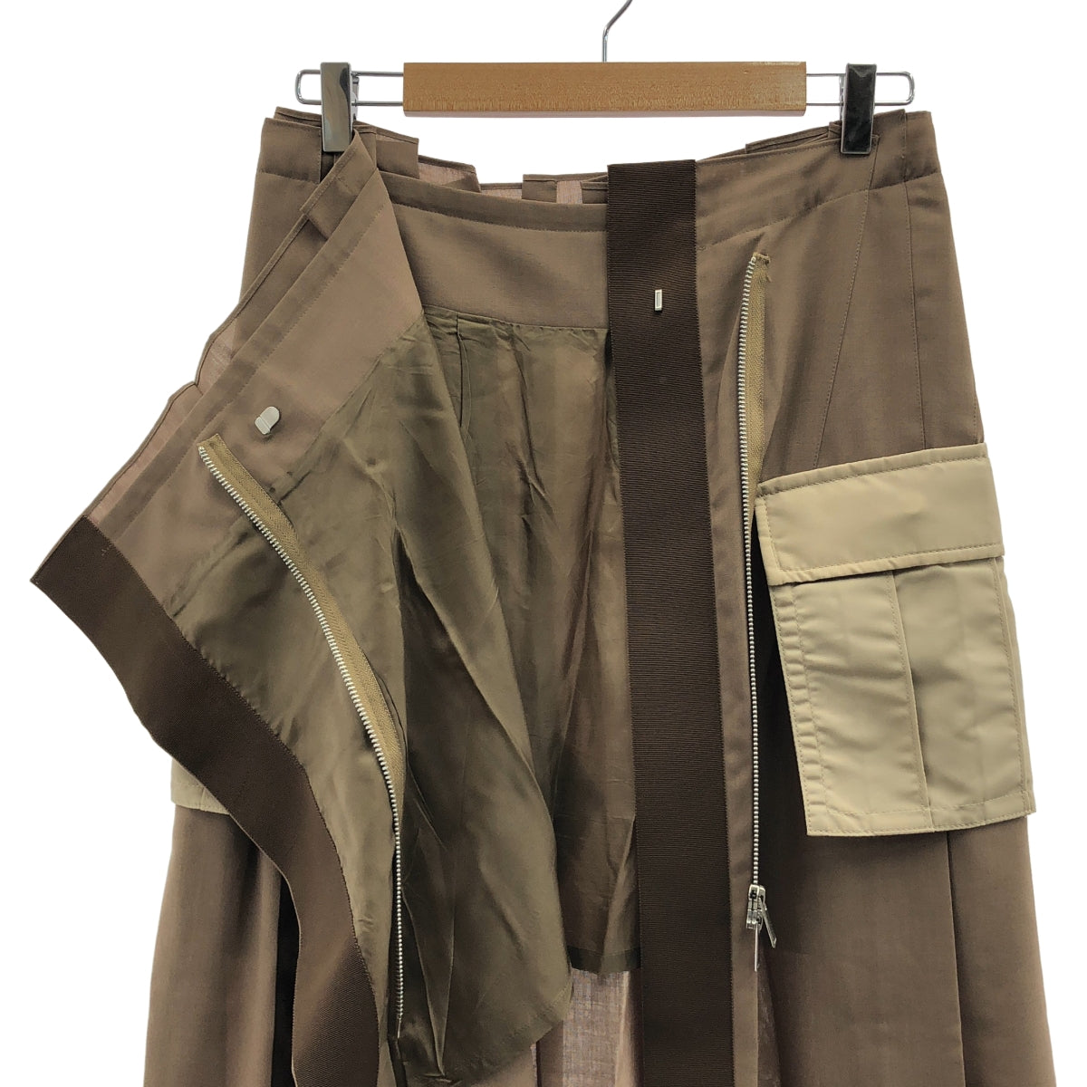 sacai / サカイ | Suiting Mix Skirt スーチング ミックス カーゴ スカート | 2 | ベージュ / ブラウン | レディース