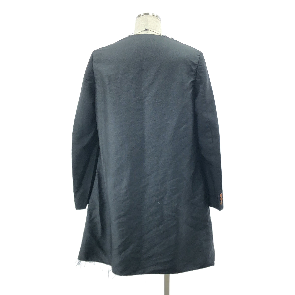 【美品】  COMME des GARCONS HOMME PLUS / コムデギャルソンオムプリュス | 2019AW | ポリエステル縮絨 断ち切り プルオーバー ロングジャケット ワンピース | S | ブラック | メンズ
