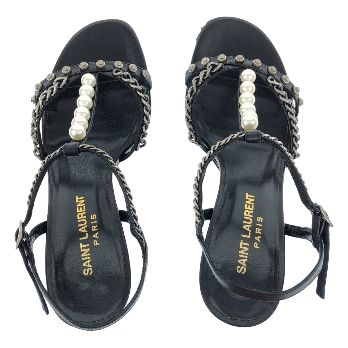 SAINT LAURENT PARIS / サンローランパリ | パール チェーン ストラップ ハイヒール サンダル | 35 | ブラック | レディース