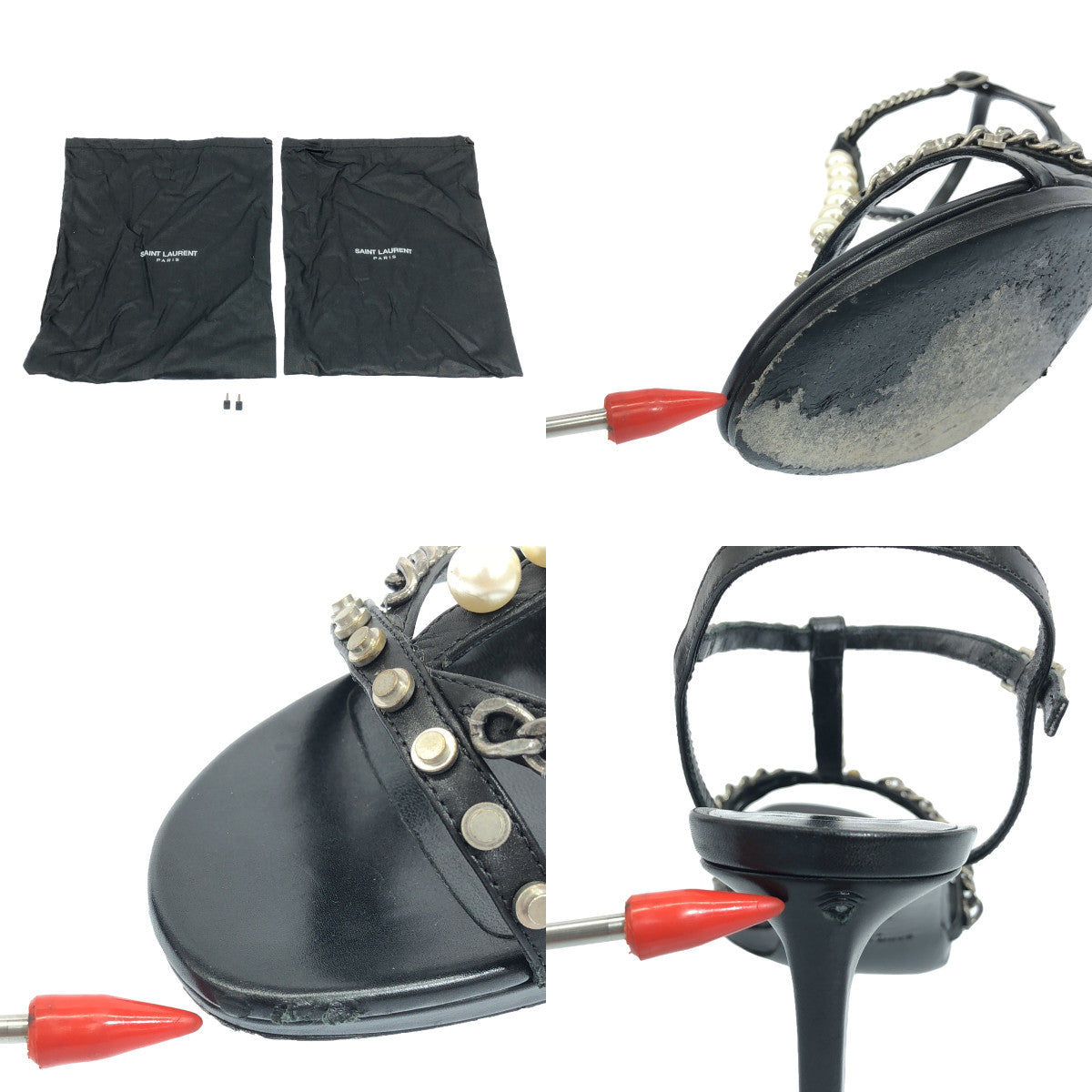 SAINT LAURENT PARIS / サンローランパリ | パール チェーン ストラップ ハイヒール サンダル | 35 | ブラック | レディース