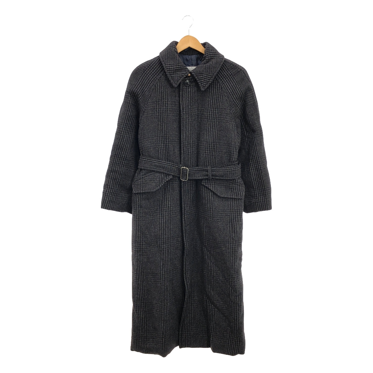 【美品】  PONTI / ポンティ | ウール 千鳥格子柄 中綿入り ベルテッド ステンカラーコート | F | チャコールグレー | レディース