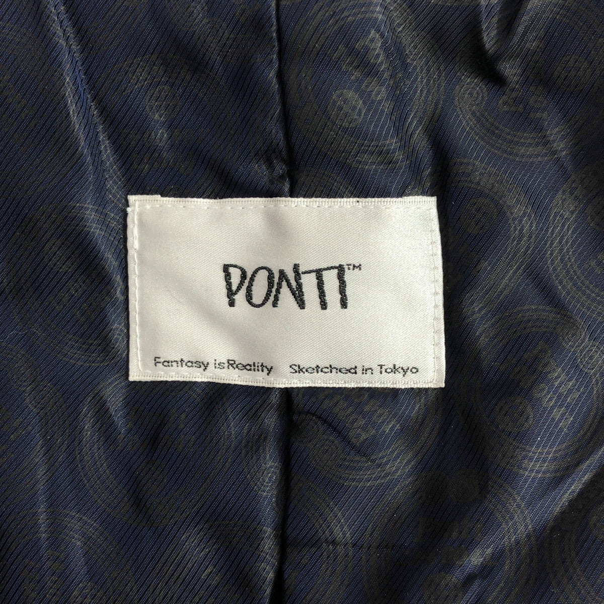 [Good Condition] PONTI | Wool Houndstooth Pattern Padded Belted Balmac Coat | F | Charcoal Gray | Women's