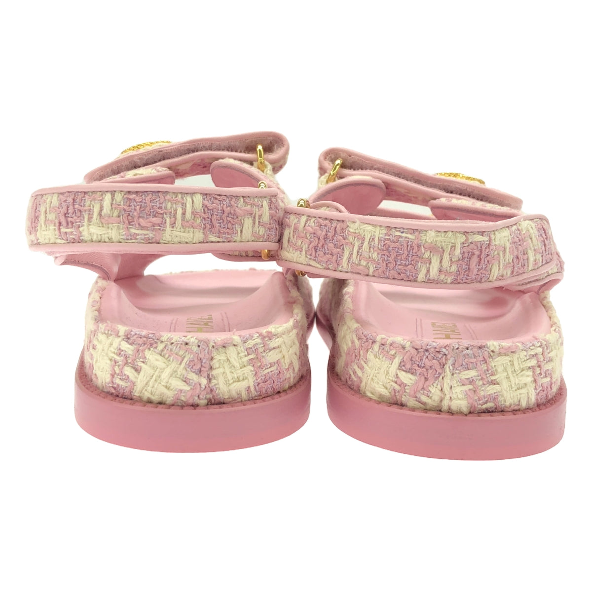 [Good Condition] CHANEL | 2023SS | Coco Mark Tweed Strap Sandals | Size 38 | Pink/White | Women's