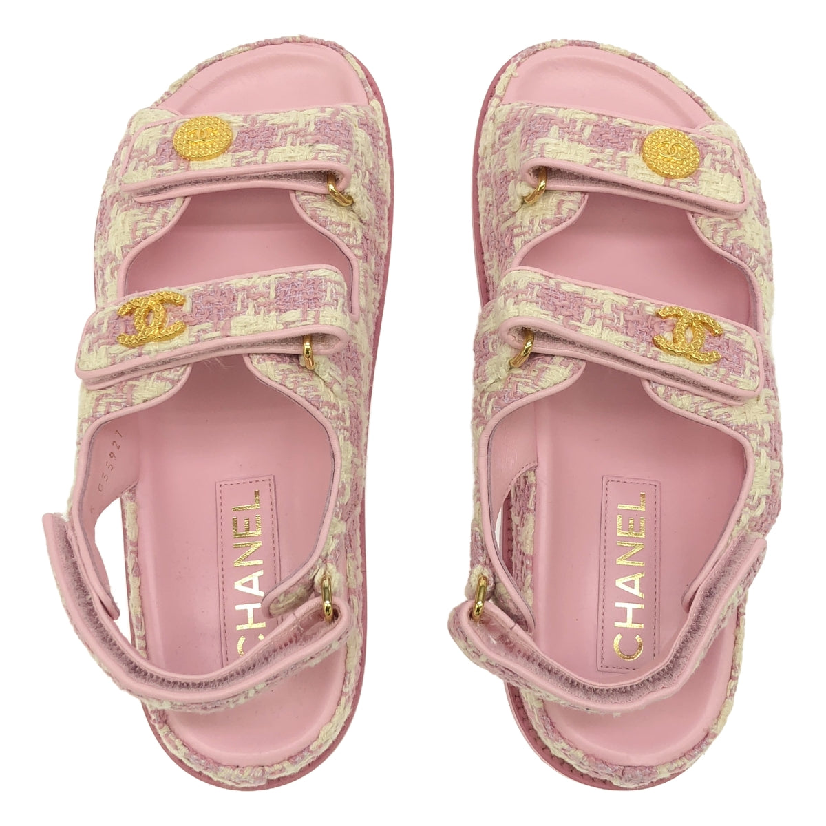 [Good Condition] CHANEL | 2023SS | Coco Mark Tweed Strap Sandals | Size 38 | Pink/White | Women's