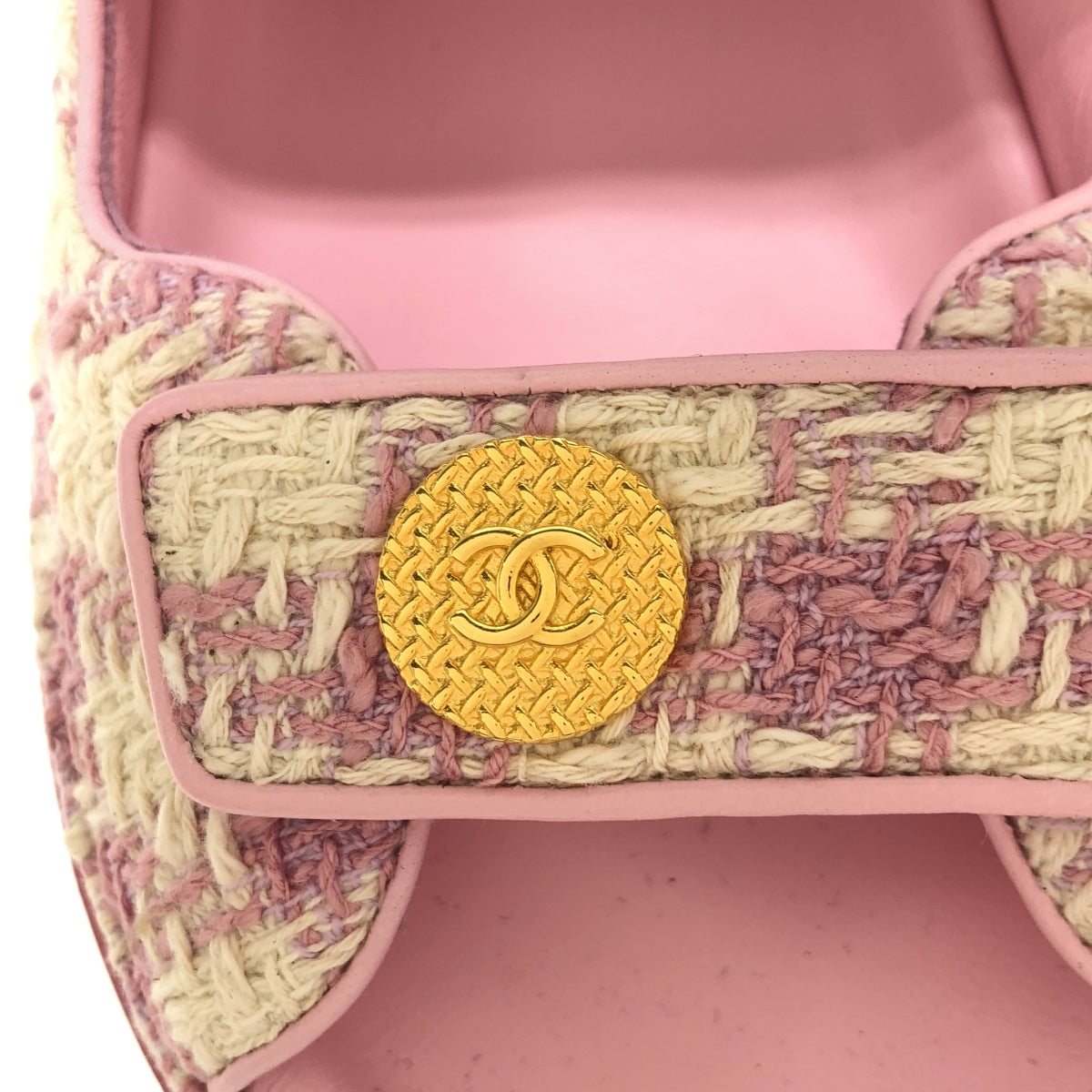 [Good Condition] CHANEL | 2023SS | Coco Mark Tweed Strap Sandals | Size 38 | Pink/White | Women's