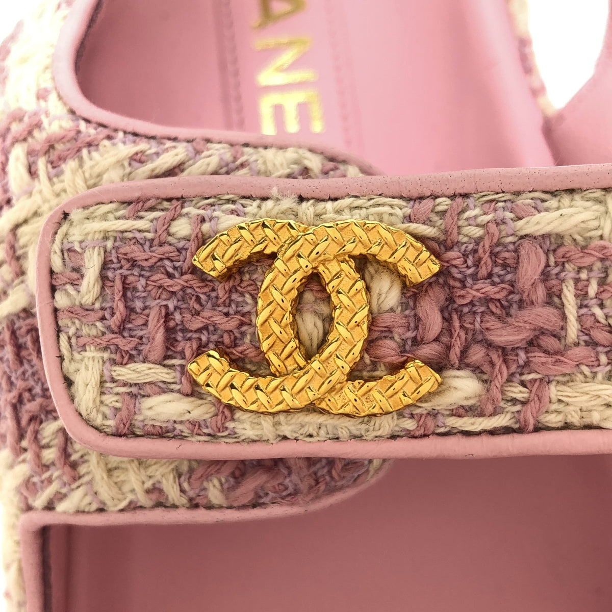 [Good Condition] CHANEL | 2023SS | Coco Mark Tweed Strap Sandals | Size 38 | Pink/White | Women's