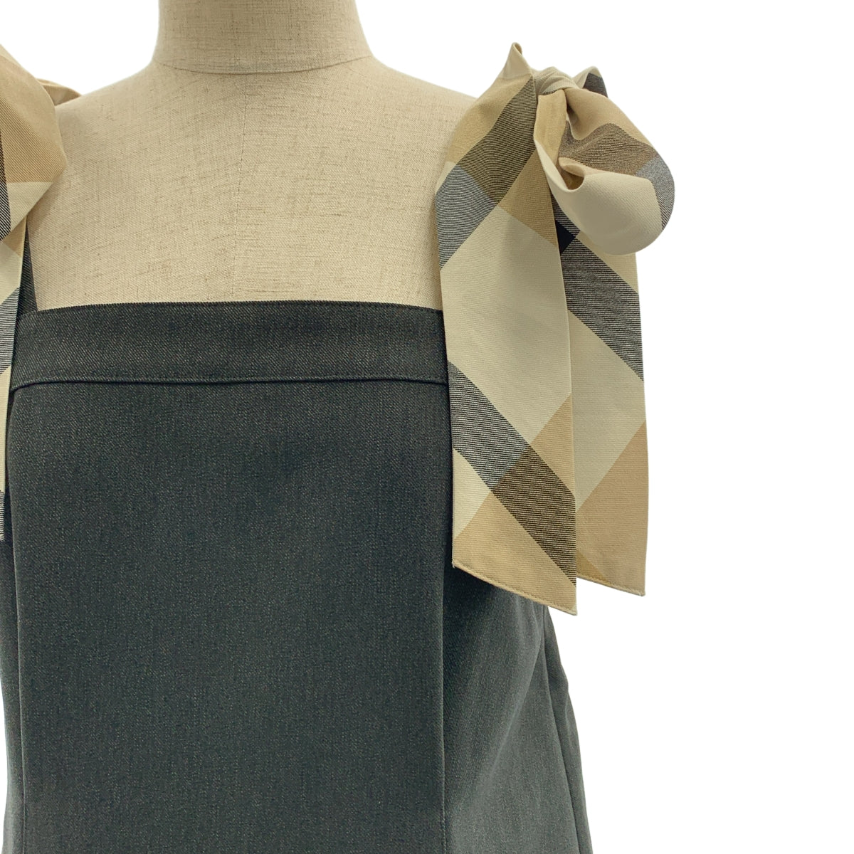 ブルーレーベル　クレストブリッジ　ワンピース ブラック リボン M チェック　秋 BLUE LABEL CRESTBRIDGE（ブルーレーベルクレストブリッジ） #snc