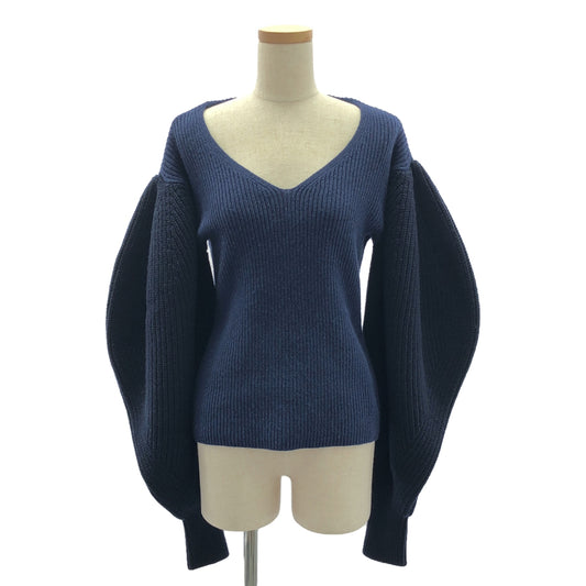 [Good Condition] LOEWE | Balloon sleeve V-neck sweater / Bicolor balloon sleeve knit | S | Navy/Dark navy | Women's