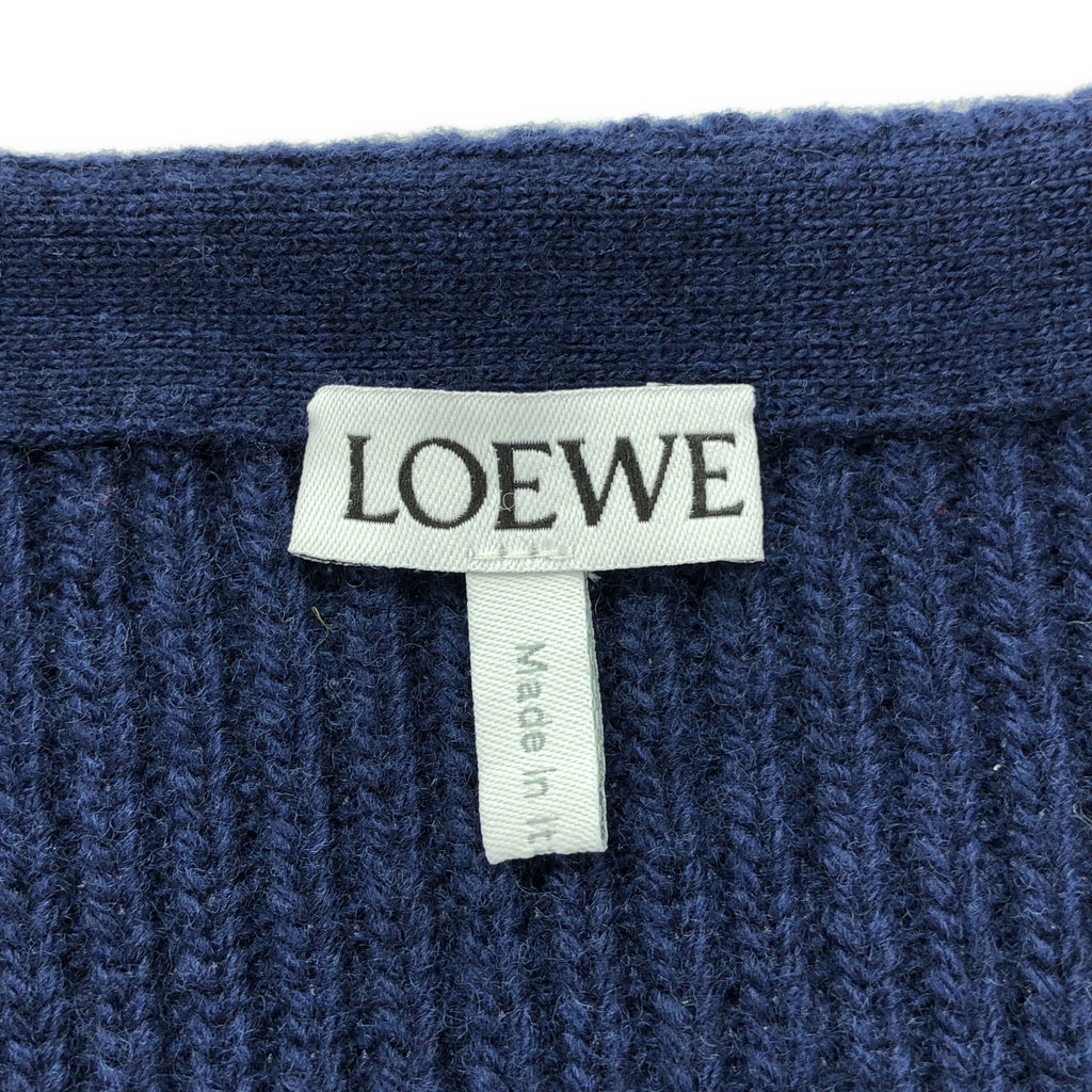【美品】  LOEWE / ロエベ | Balloon sleeve V-neck sweat  / バイカラー バルーン スリーブ ニット | S | ネイビー/ダークネイビー系 | レディース