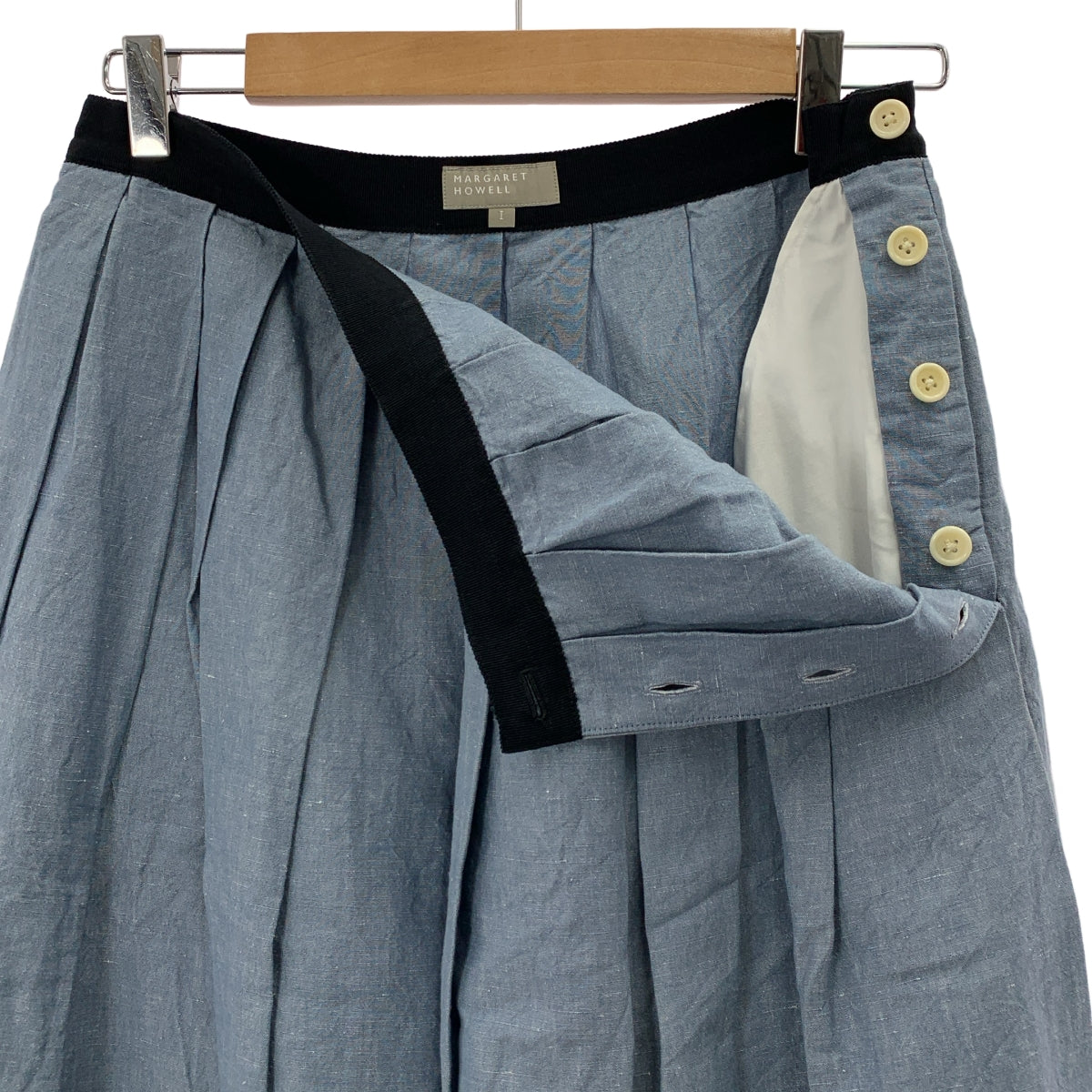 MARGARET HOWELL / マーガレットハウエル | リネン サイドボタン プリーツ スカート | 1 |