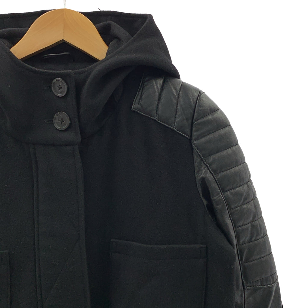 KARL LAGERFELD / カールラガーフェルド | ウール レザー 切替 フーデット コート | 38 | ブラック | レディース