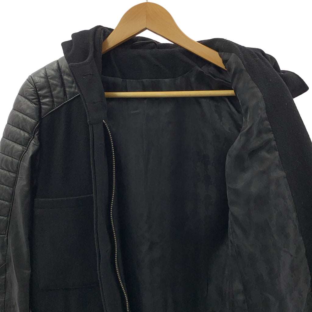 KARL LAGERFELD / カールラガーフェルド | ウール レザー 切替 フーデット コート | 38 | ブラック | レディース