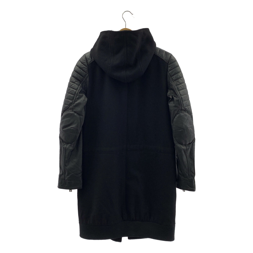 KARL LAGERFELD / カールラガーフェルド | ウール レザー 切替 フーデット コート | 38 | ブラック | レディース