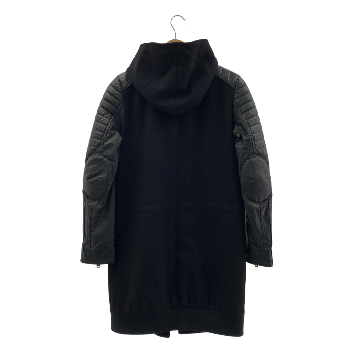 KARL LAGERFELD / カールラガーフェルド | ウール レザー 切替 フーデット コート | 38 | ブラック | レディース