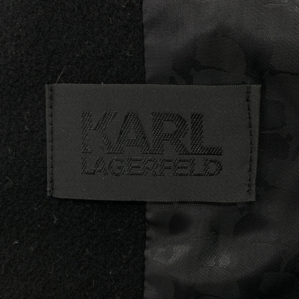 KARL LAGERFELD / カールラガーフェルド | ウール レザー 切替 フーデット コート | 38 | ブラック | レディース