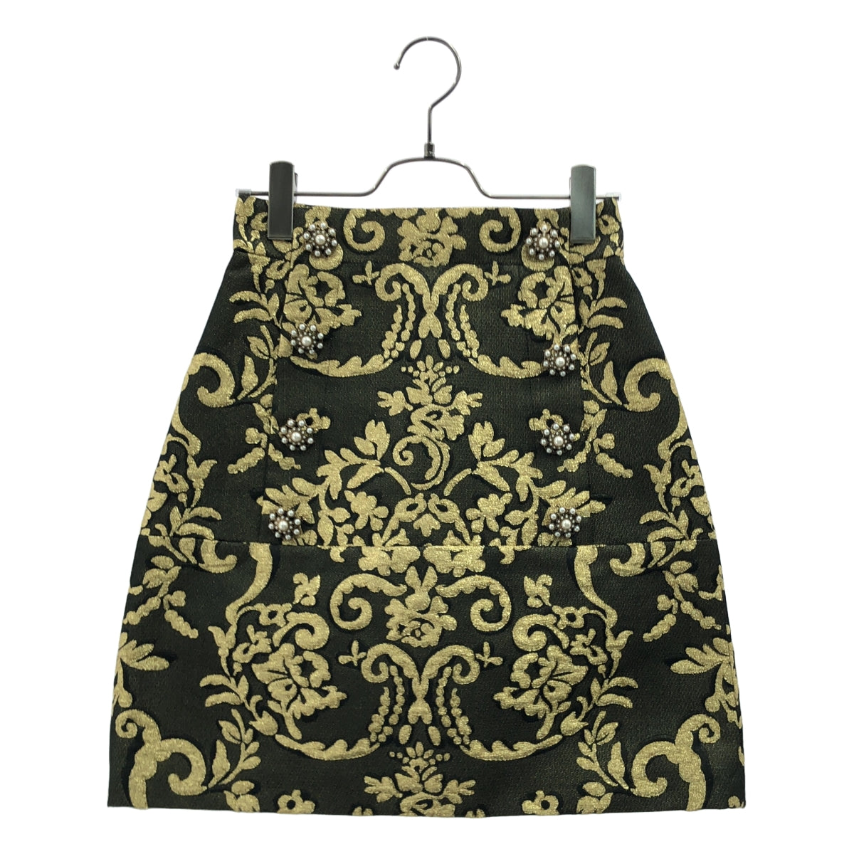 【美品】  DOLCE＆GABBANA / ドルチェ＆ガッバーナドルガバ | ダブル ビジューボタン ジャガード スカート | 36 | ブラック/ゴールド | レディース