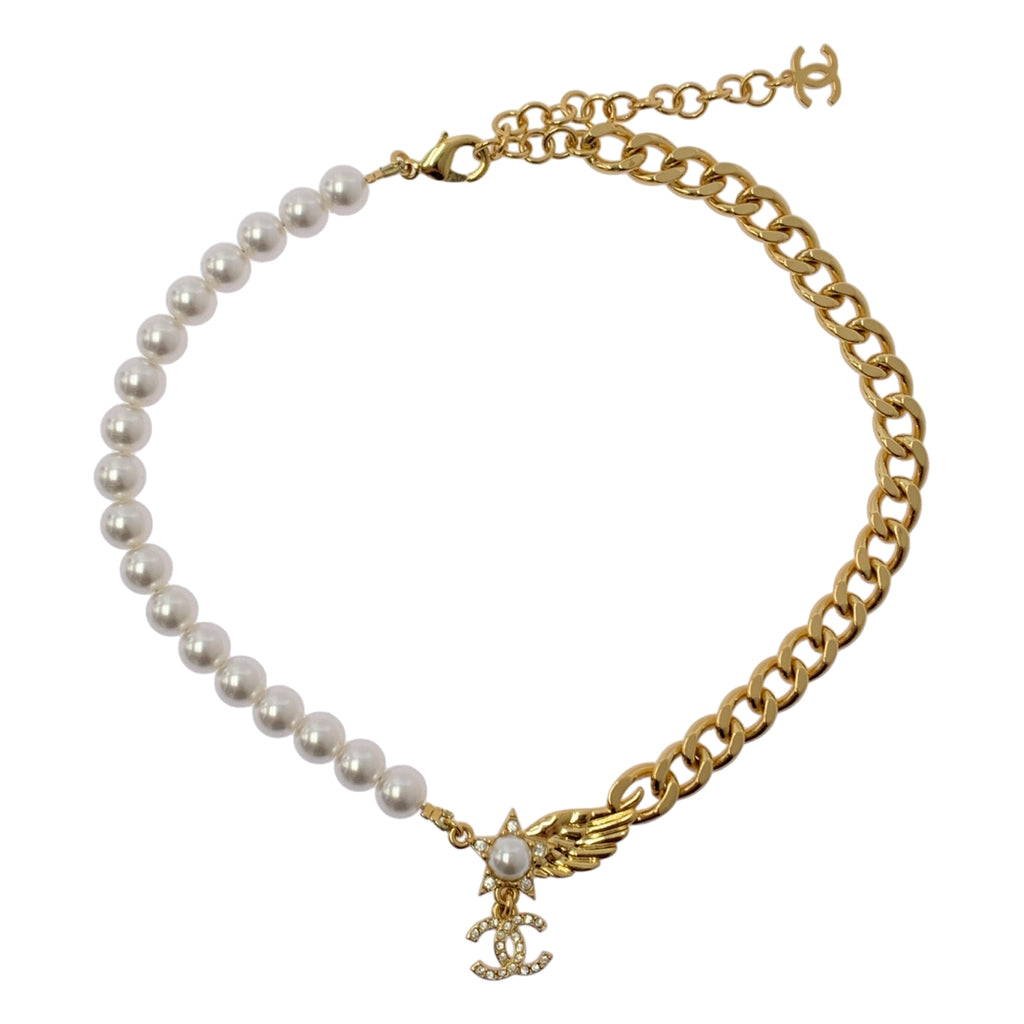 CHANEL / 샤넬 | 코코 마크 메탈 스트라스 의상 진주 목걸이 |