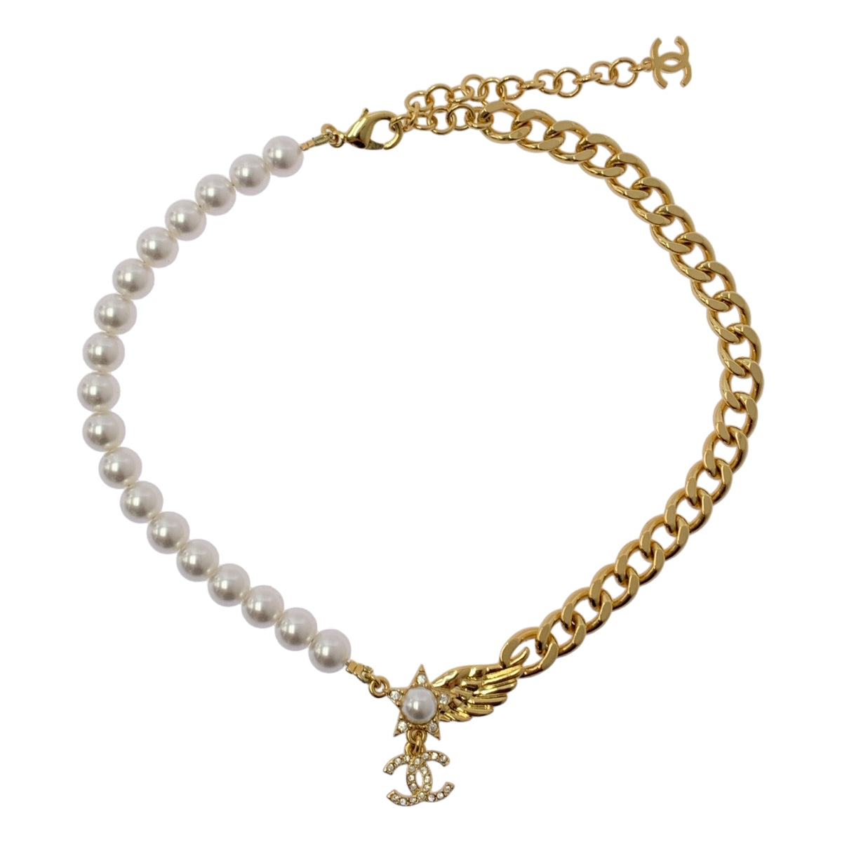 CHANEL / 샤넬 | 코코 마크 메탈 스트라스 의상 진주 목걸이 |