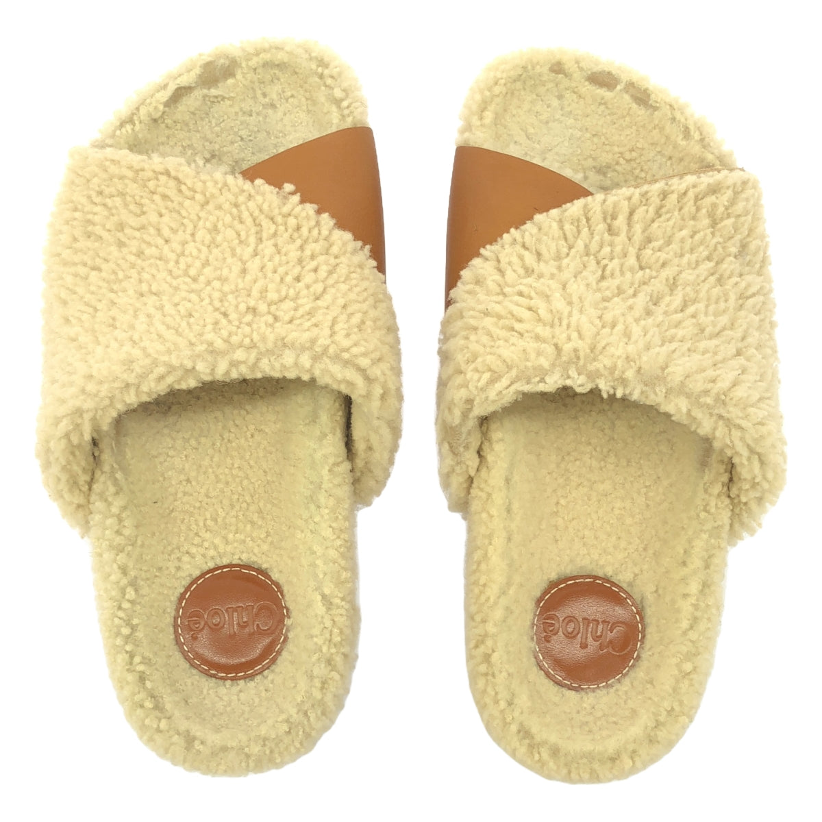 Chloe / クロエ | WAVY SLIDES ムートン レザー サンダル | 37 | ブラウン/ベージュ | レディース