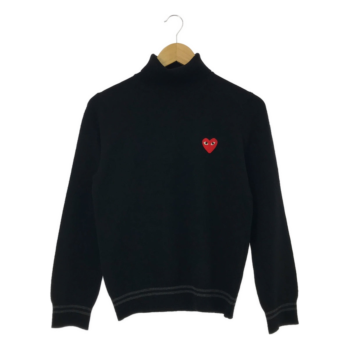 PLAY COMME des GARCONS | AD2007 | Heart logo patch wool turtleneck knit | M | Black | Women's