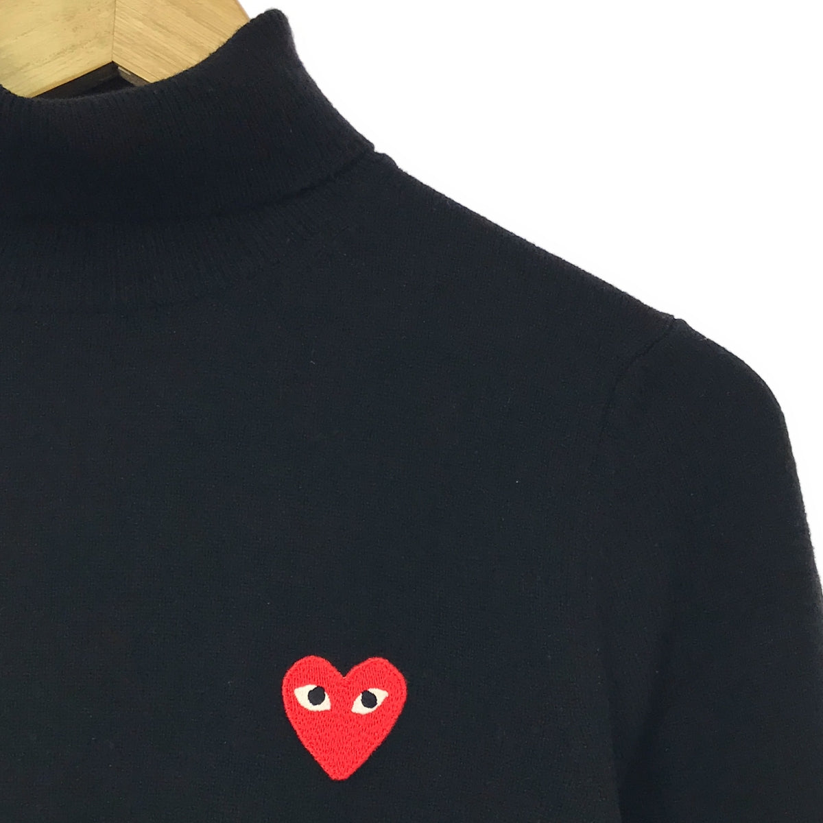 PLAY COMME des GARCONS | AD2007 | Heart logo patch wool turtleneck knit | M | Black | Women's