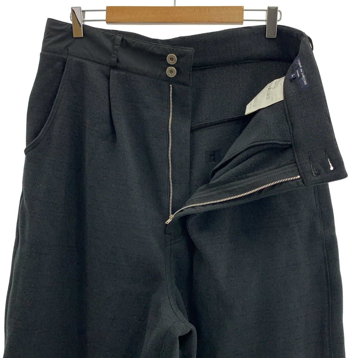 [如新] COMME des GARÇONS HOMME | 2021 秋冬 | POLARTEC 褶邊寬褲 | L 號 |黑色|男士