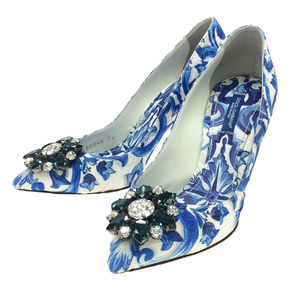 [品相完好] DOLCE &amp; GABBANA / Dolce &amp; Gabbana Dolce &amp; Gabbana |馬略卡串珠裝飾全身圖案高跟鞋 |尺寸 36 |白色/藍色|女性的