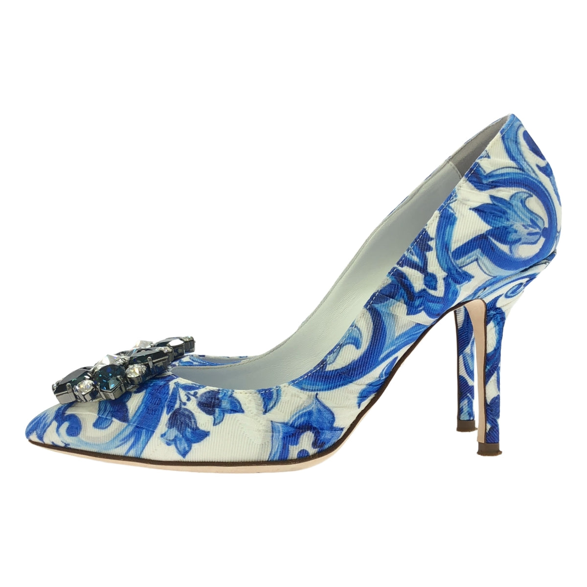 [品相完好] DOLCE &amp; GABBANA / Dolce &amp; Gabbana Dolce &amp; Gabbana |馬略卡串珠裝飾全身圖案高跟鞋 |尺寸 36 |白色/藍色|女性的