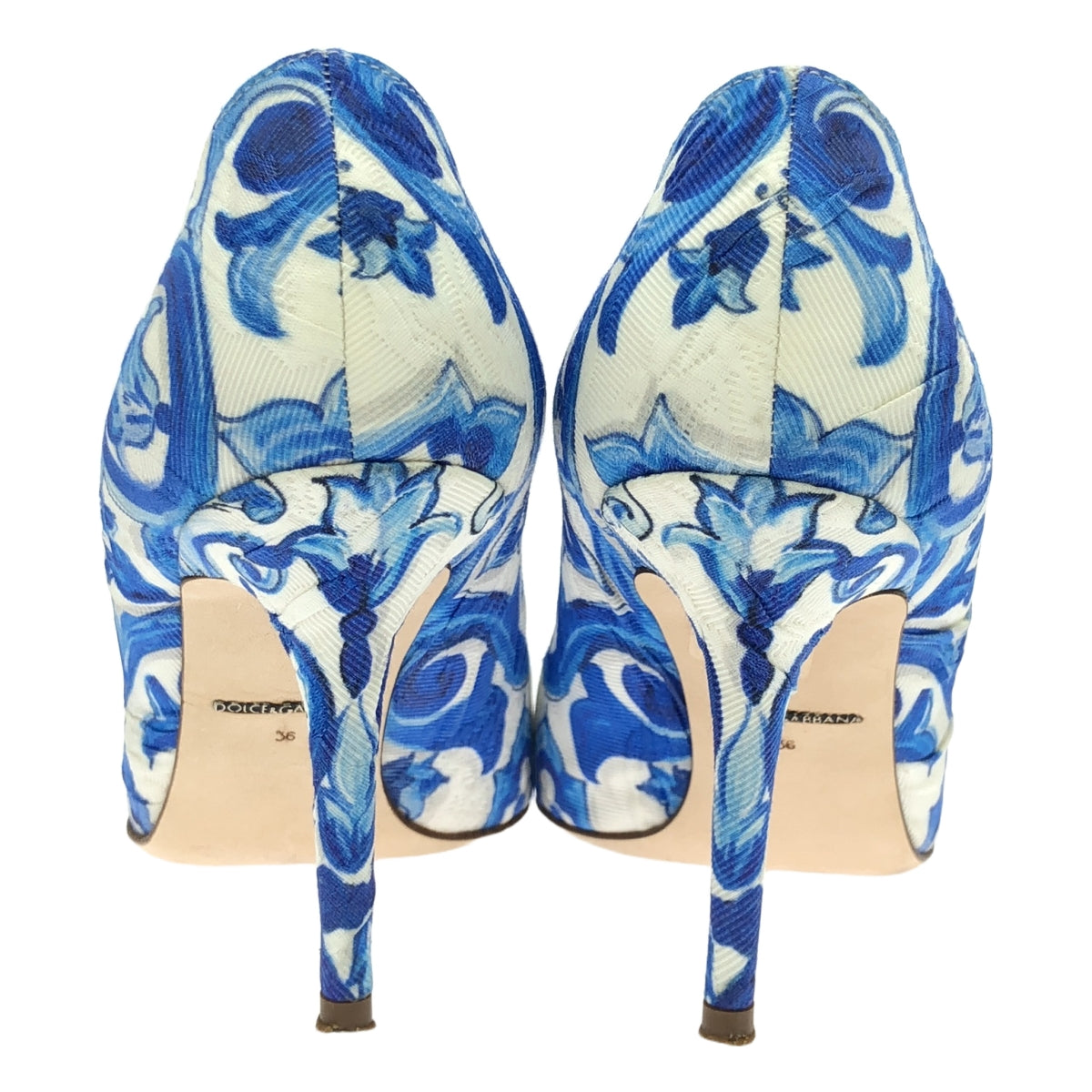 [品相完好] DOLCE &amp; GABBANA / Dolce &amp; Gabbana Dolce &amp; Gabbana |馬略卡串珠裝飾全身圖案高跟鞋 |尺寸 36 |白色/藍色|女性的