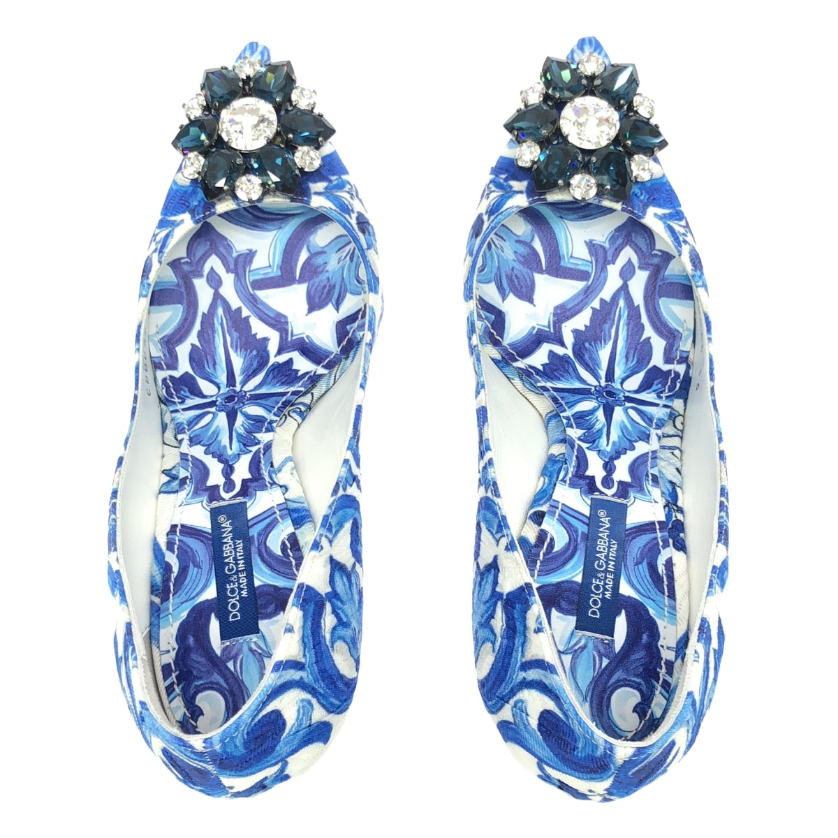 [品相完好] DOLCE &amp; GABBANA / Dolce &amp; Gabbana Dolce &amp; Gabbana |馬略卡串珠裝飾全身圖案高跟鞋 |尺寸 36 |白色/藍色|女性的
