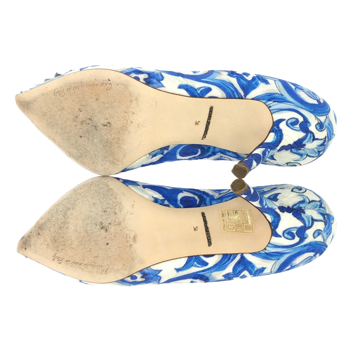 [品相完好] DOLCE &amp; GABBANA / Dolce &amp; Gabbana Dolce &amp; Gabbana |馬略卡串珠裝飾全身圖案高跟鞋 |尺寸 36 |白色/藍色|女性的