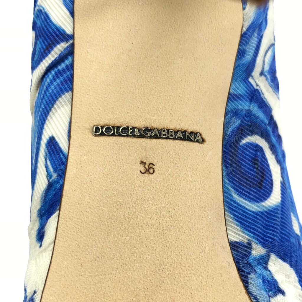 【美品】  DOLCE＆GABBANA / ドルチェ＆ガッバーナドルガバ | マヨルカ ビジュー 装飾 総柄 ヒール パンプス | 36 | ホワイト/ブルー | レディース
