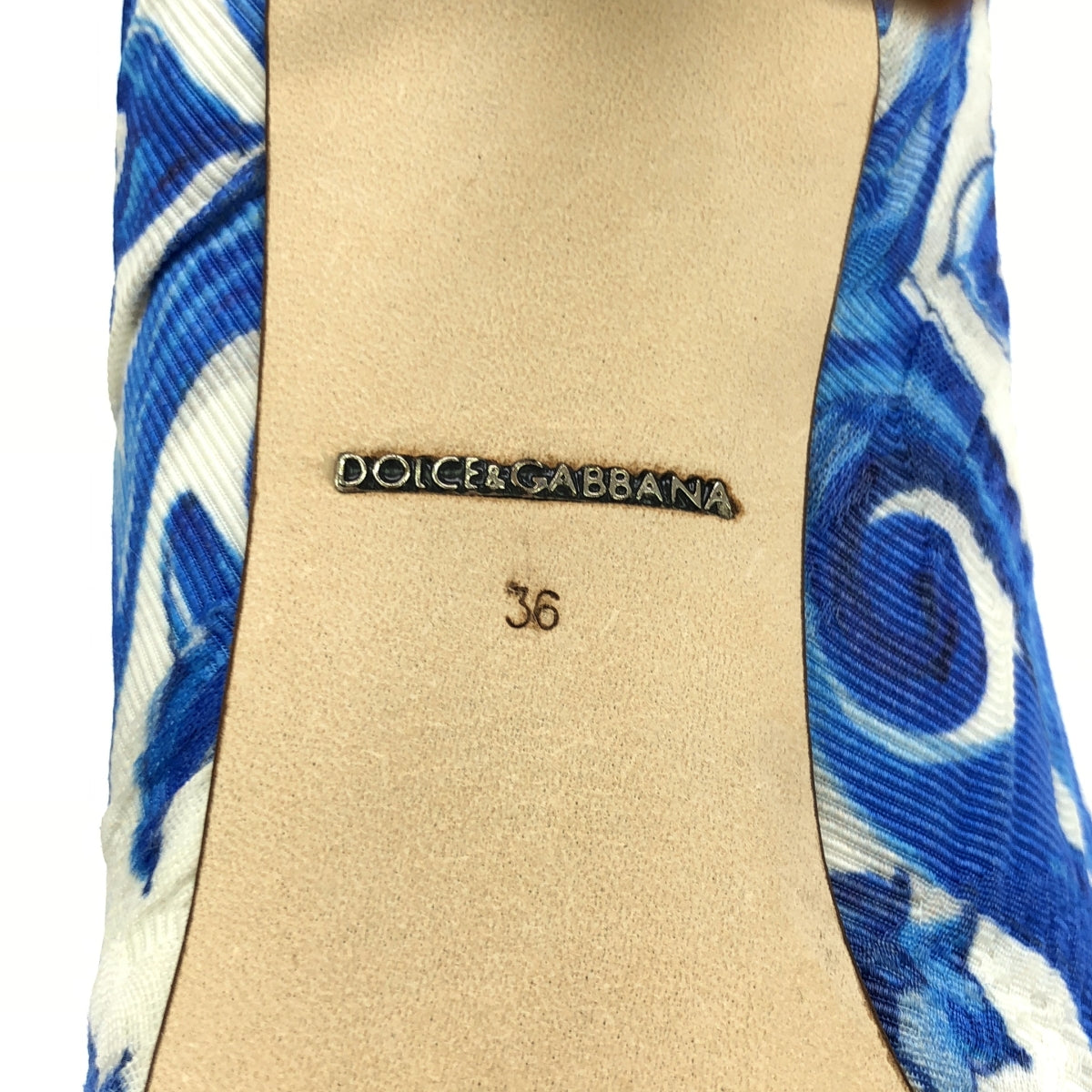 [品相完好] DOLCE &amp; GABBANA / Dolce &amp; Gabbana Dolce &amp; Gabbana |馬略卡串珠裝飾全身圖案高跟鞋 |尺寸 36 |白色/藍色|女性的