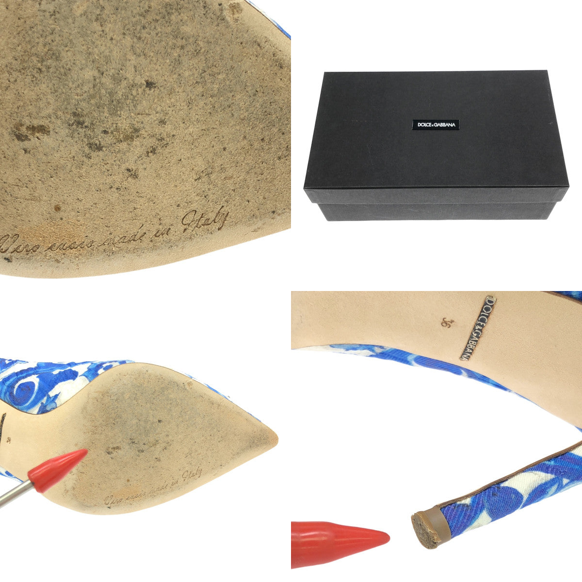 [品相完好] DOLCE &amp; GABBANA / Dolce &amp; Gabbana Dolce &amp; Gabbana |馬略卡串珠裝飾全身圖案高跟鞋 |尺寸 36 |白色/藍色|女性的