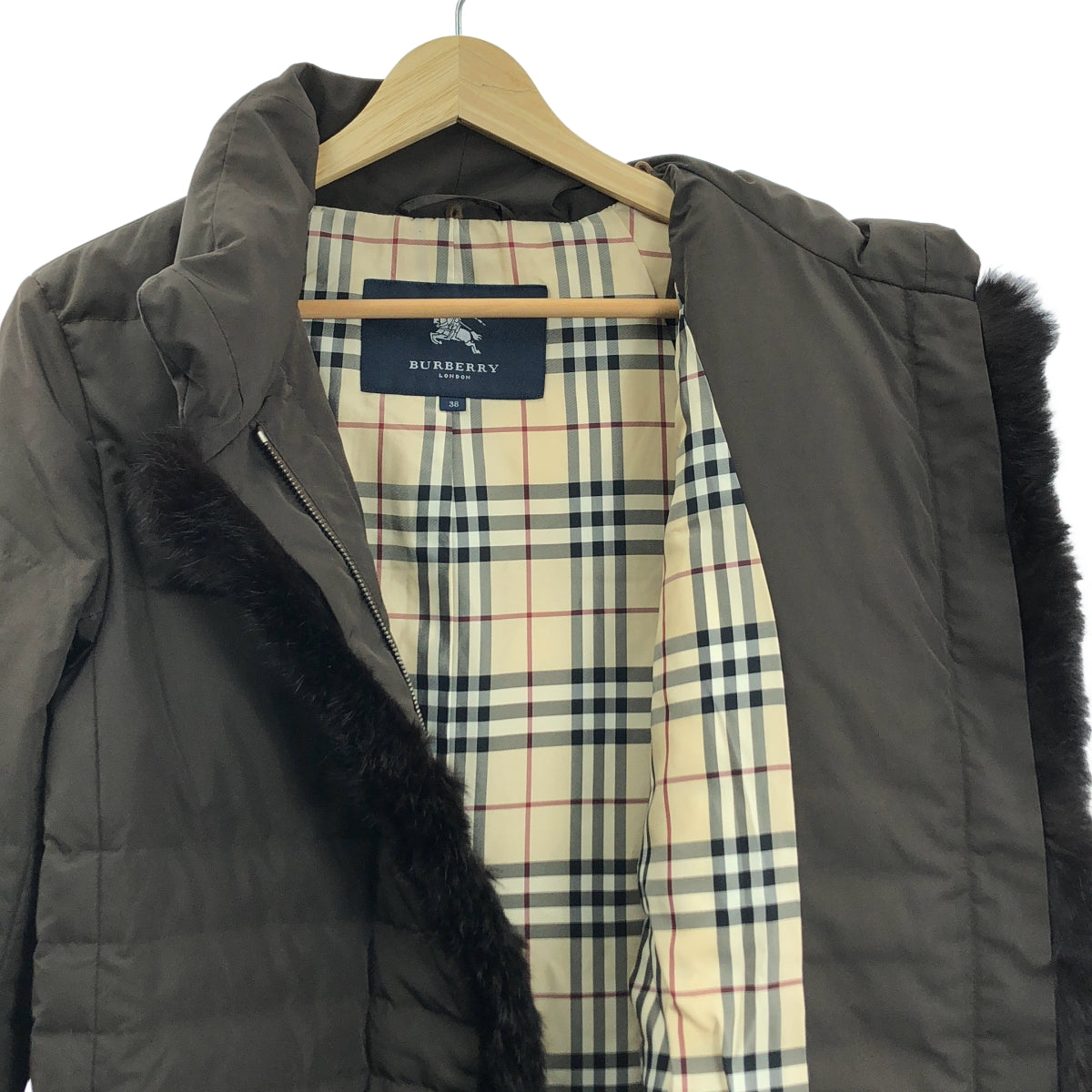BURBERRY LONDON / バーバリーロンドン | ノバチェック ファー ダウンジャケット | 38 | ダークブラウン | レディース