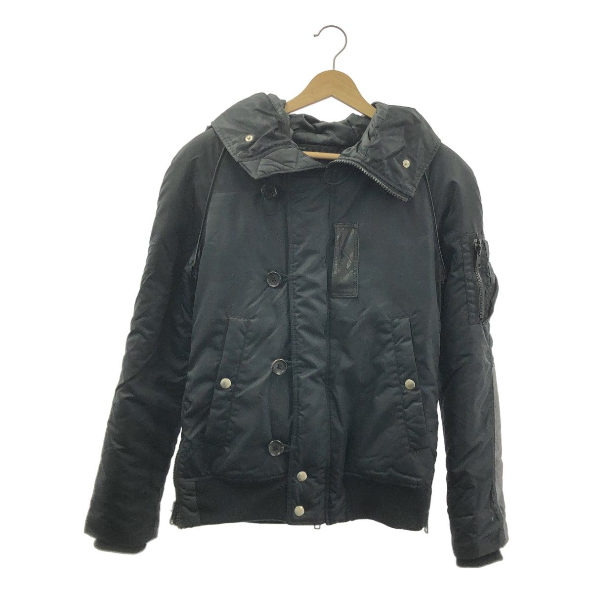 Moonage Devilment / ムーンエイジデビルメント | 牛革 カウレザー 切替 オーバーシルエット ミリタリー フライト ジャケット フーディ | 44 | メンズ