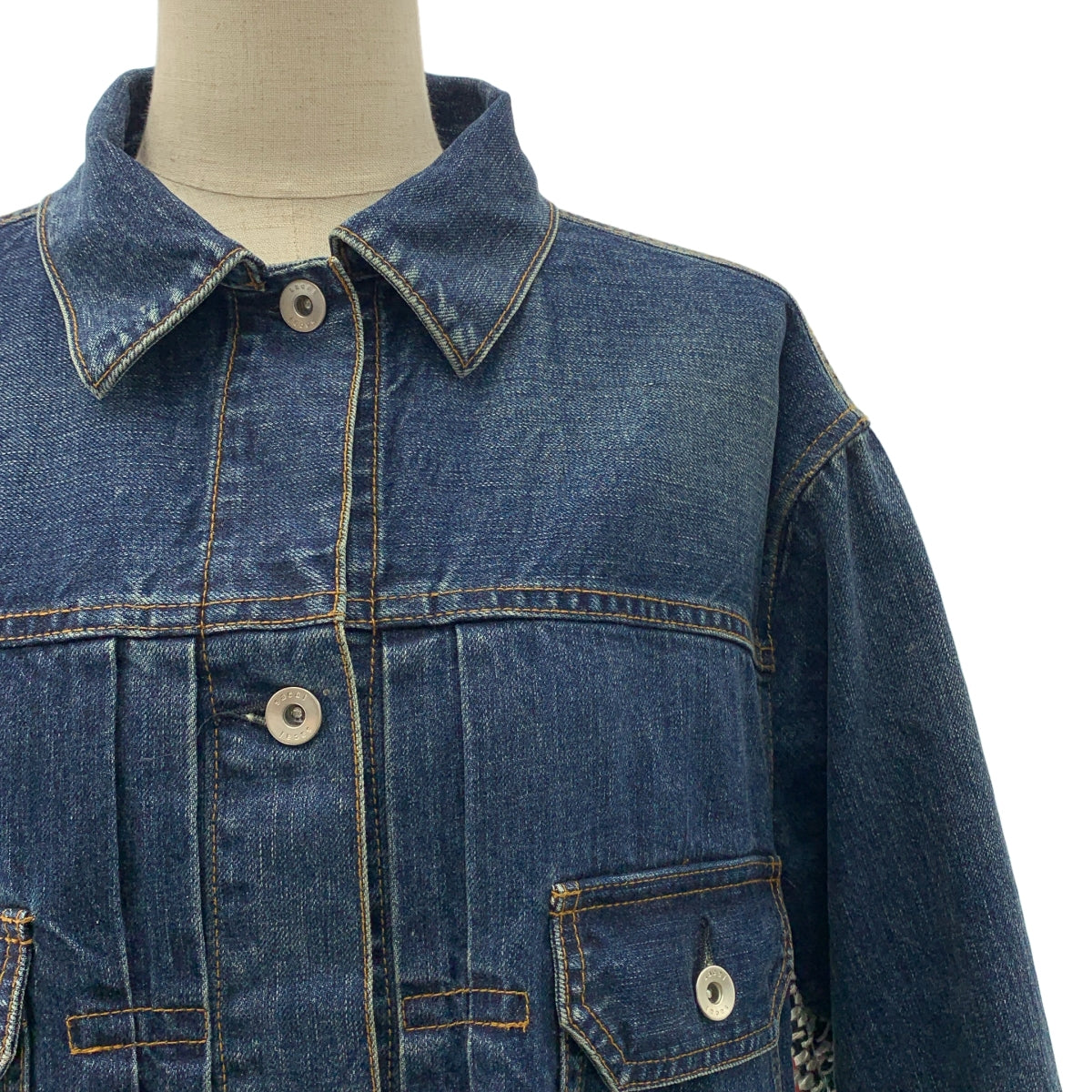 sacai / 사카이 | 2021SS | Denim &amp; Tweed Jacket / 다른 소재 전환 재구성 도킹 트위드 데님 재킷 | 2 |