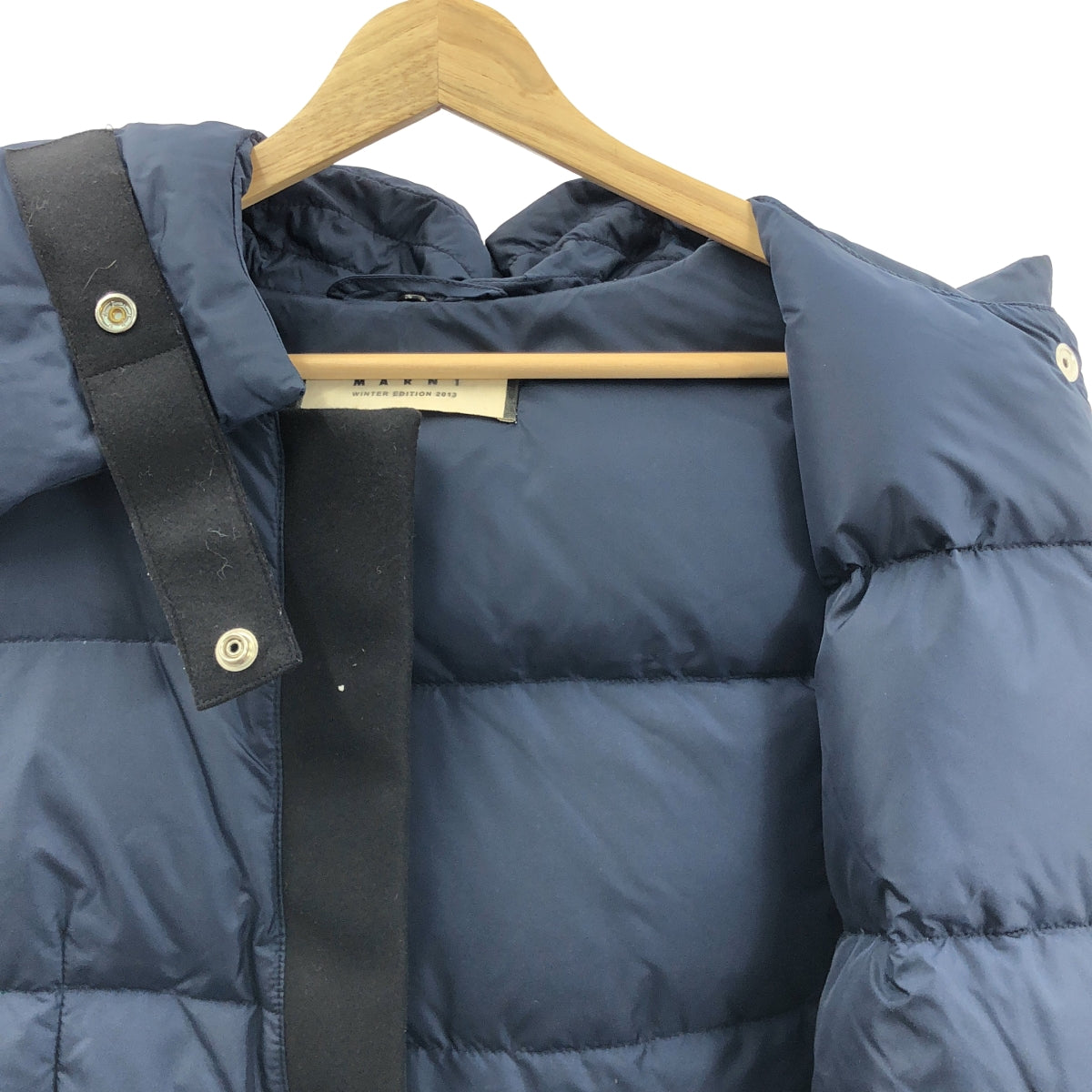 マルニ MARNI レザー切替 ウール混 フード ダウンコート ネイビー MARNI / マルニ | フード付 2way 切替 ダウンジャケット コート | 40