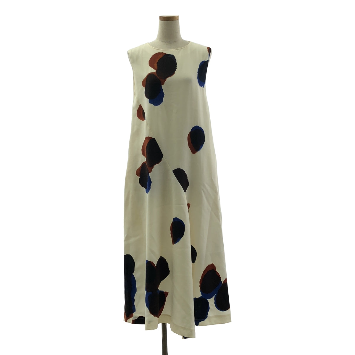 【美品】  Y's / ワイズヨウジヤマモト | 2021AW | WOOL VIYELLA BLURRY S DOT PRINT BACK SLIT DRAPE DRESS ノースリーブ ウール ワンピース | 1 | オフホワイト | レディース
