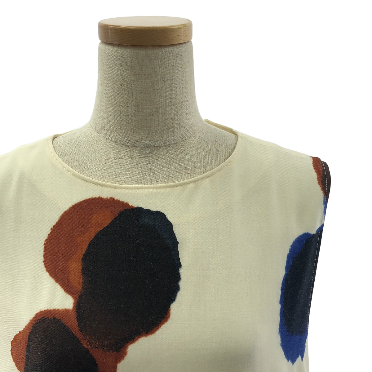【美品】  Y's / ワイズヨウジヤマモト | 2021AW | WOOL VIYELLA BLURRY S DOT PRINT BACK SLIT DRAPE DRESS ノースリーブ ウール ワンピース | 1 | オフホワイト | レディース