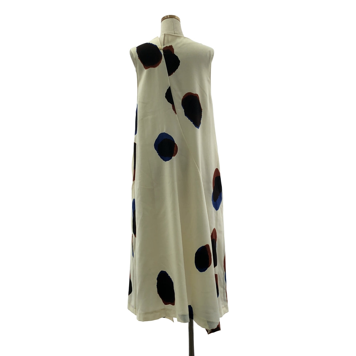 【美品】  Y's / ワイズヨウジヤマモト | 2021AW | WOOL VIYELLA BLURRY S DOT PRINT BACK SLIT DRAPE DRESS ノースリーブ ウール ワンピース | 1 | オフホワイト | レディース