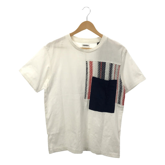 Coohem / Cohen | SUMMER STRIPE TWEED T-SHIRT Knit switching pocket T-shirt | M | White | Men's