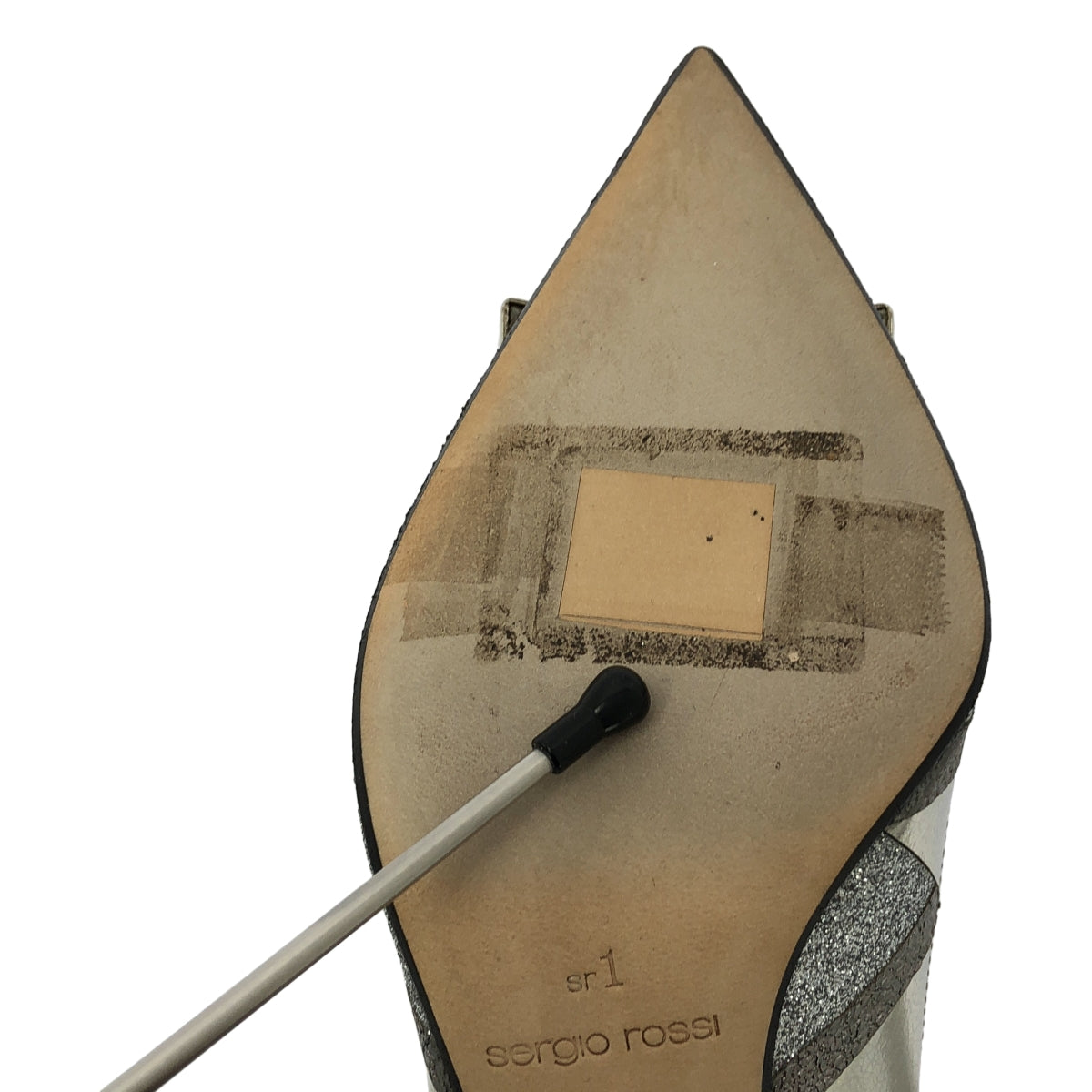【미품】 sergio rossi / 세르지오로시 | sr1 포인티드 투 메탈릭 패치워크 플레이트 펌프스 | 36.5 | 실버 |